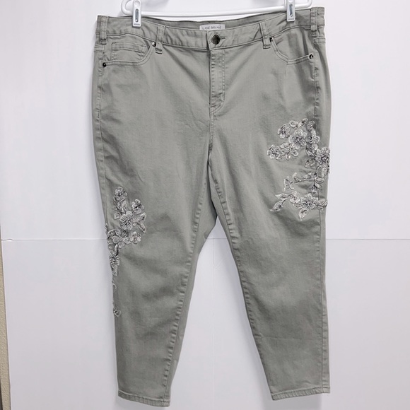 Lane Bryant Super Stretch Skinny Embroidered Beads Floral Pattern Size 22P B45 - Picture 2 of 7